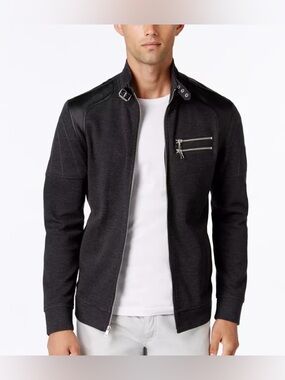 INC Men’s Fire Knit Moto Jacket-Deep Black-Size XL New with Tags